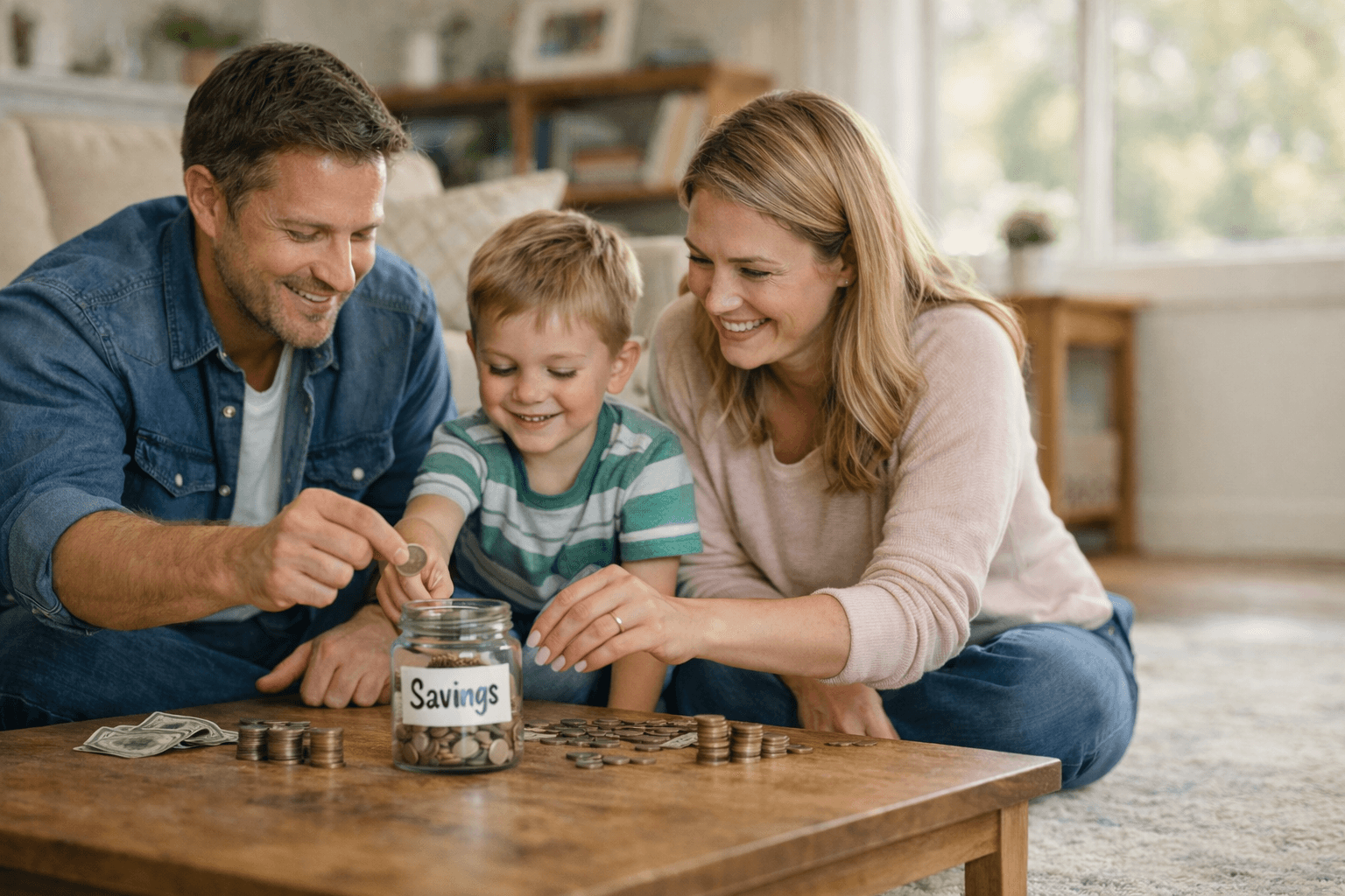 Family saving money together